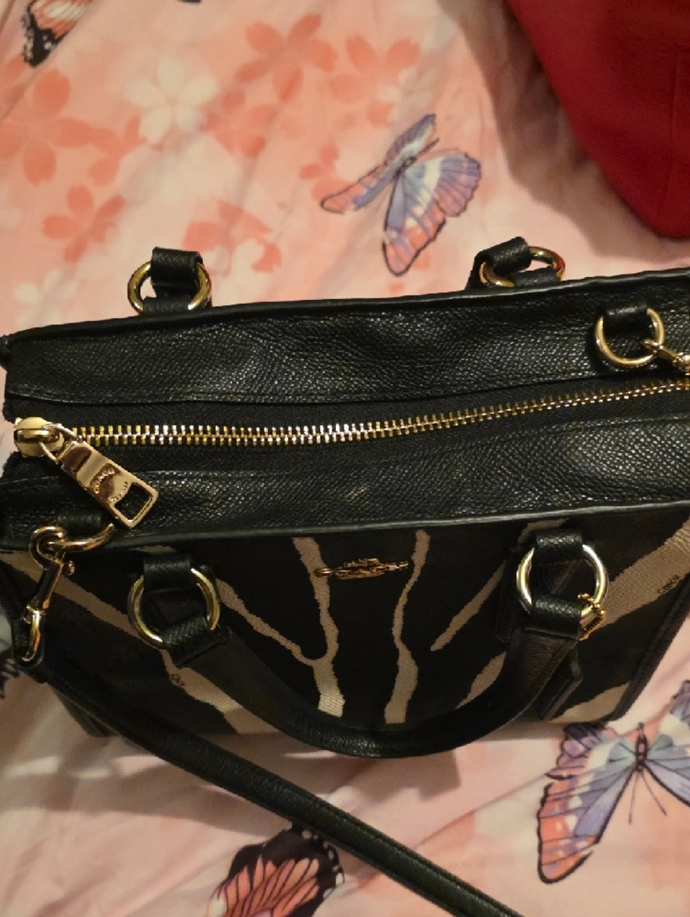 Coach Zebra-Print Satchel in Black & Cream - Picture 6 of 7